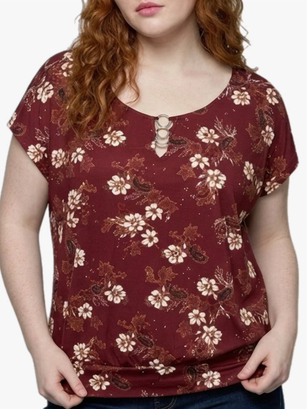 NWT A.U.W Women’s Plus Size 3X Ring Detail Floral Blouse